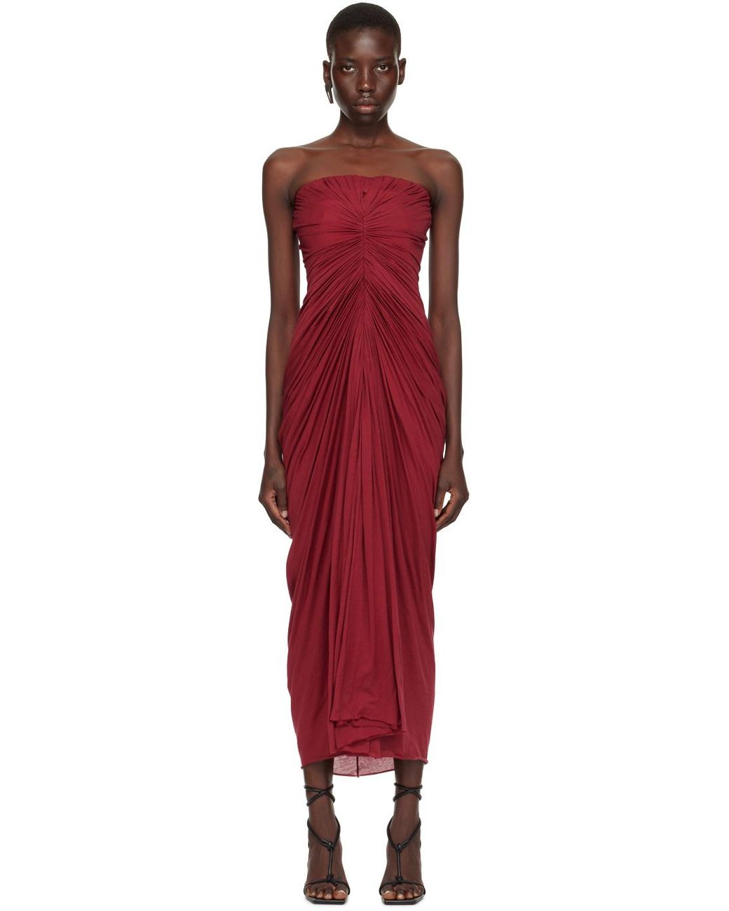 rick owens burgundy round neck midi dress Omella Burgundy Ruched Bust Sweetheart Flared Midi Dress
