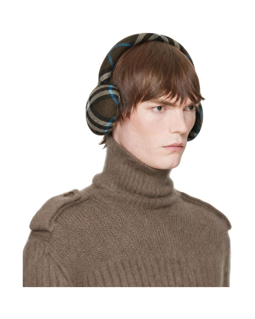Burberry Wool Check Earmuffs in Brown for Men | Lyst
