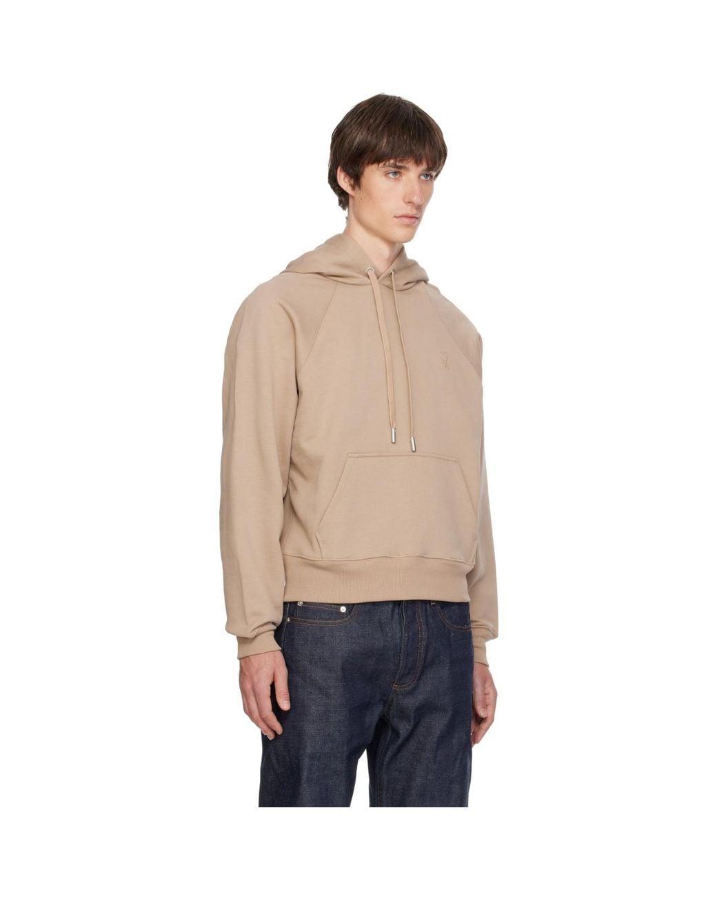 AMI Natural Cotton Embossed Ami De Coeur Hoodie for men