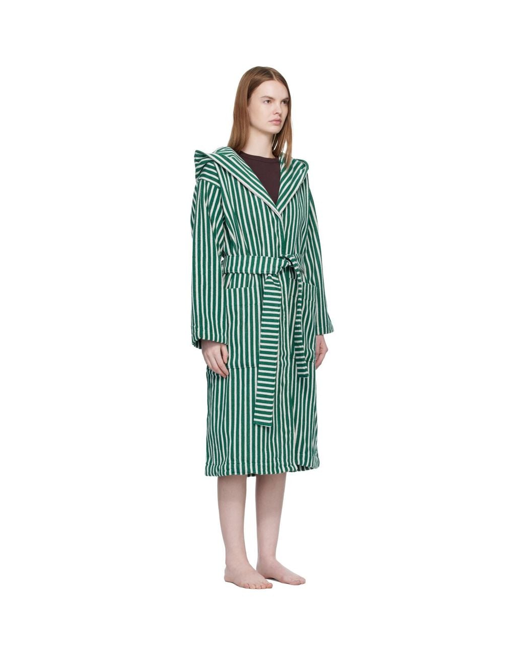 Tekla Green Terry Hooded Bathrobe