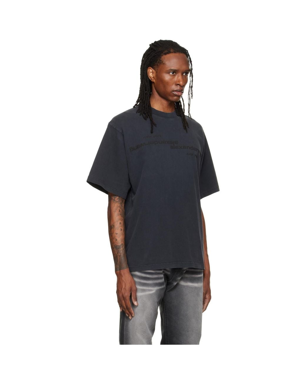 Alexander Wang Black Mirrored Logo Short Sleeve T-Shirt for men