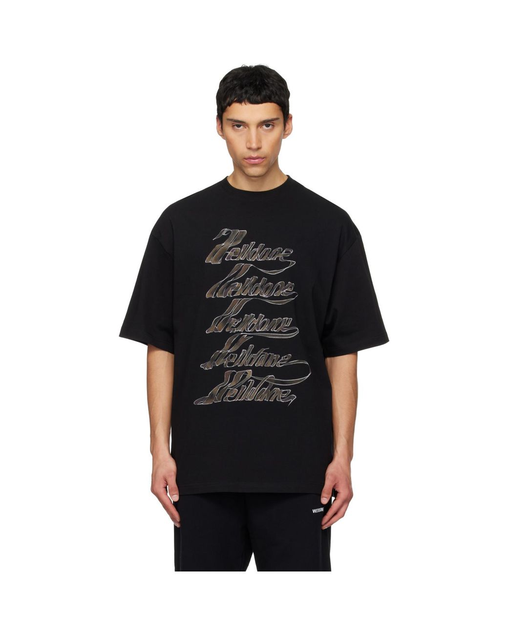 we11done Black Multi Logo T-Shirt for men