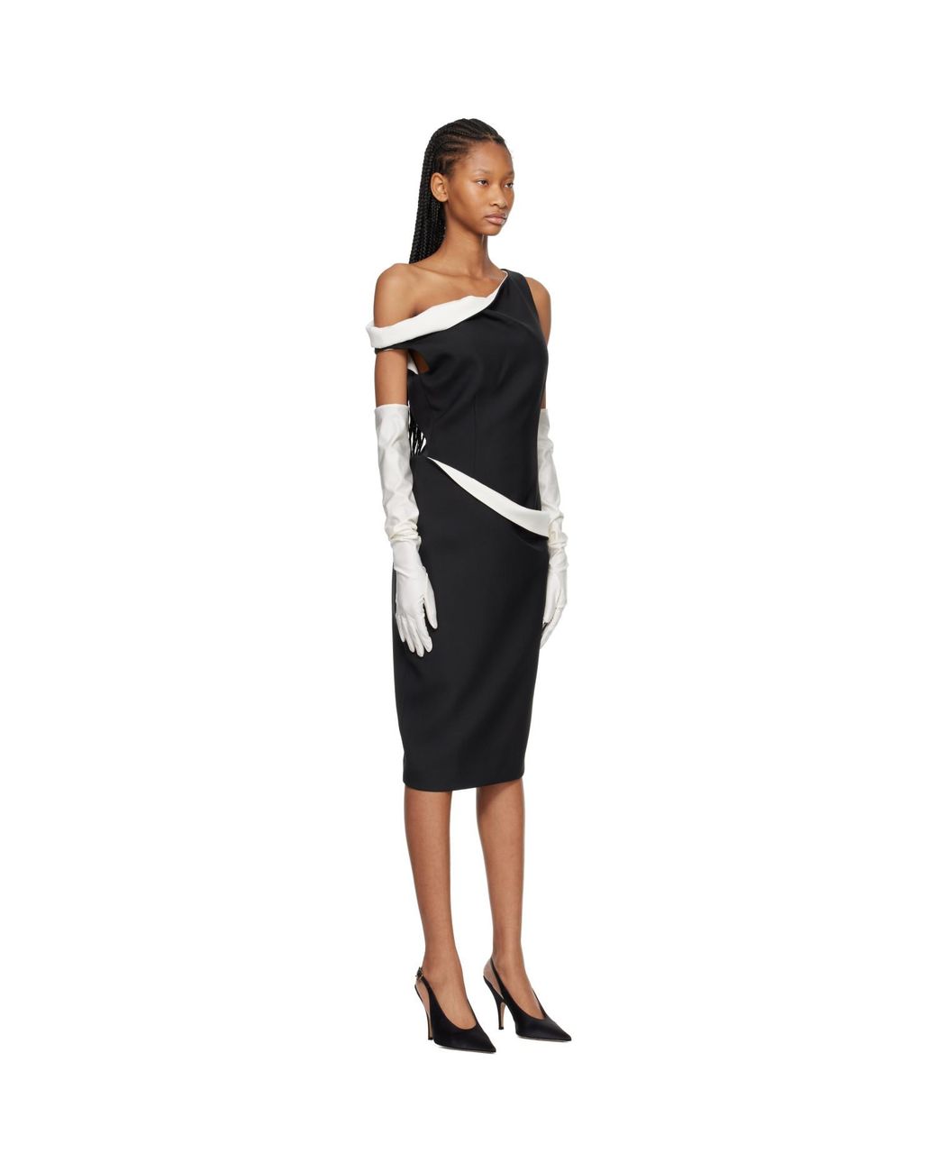 Rohe Black Sculptural Off-Shoulder Midi Dress