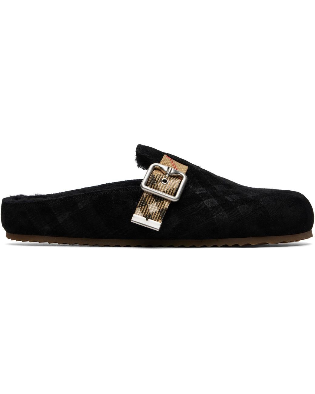 Burberry Black Check Shearling Urchin Clogs for men