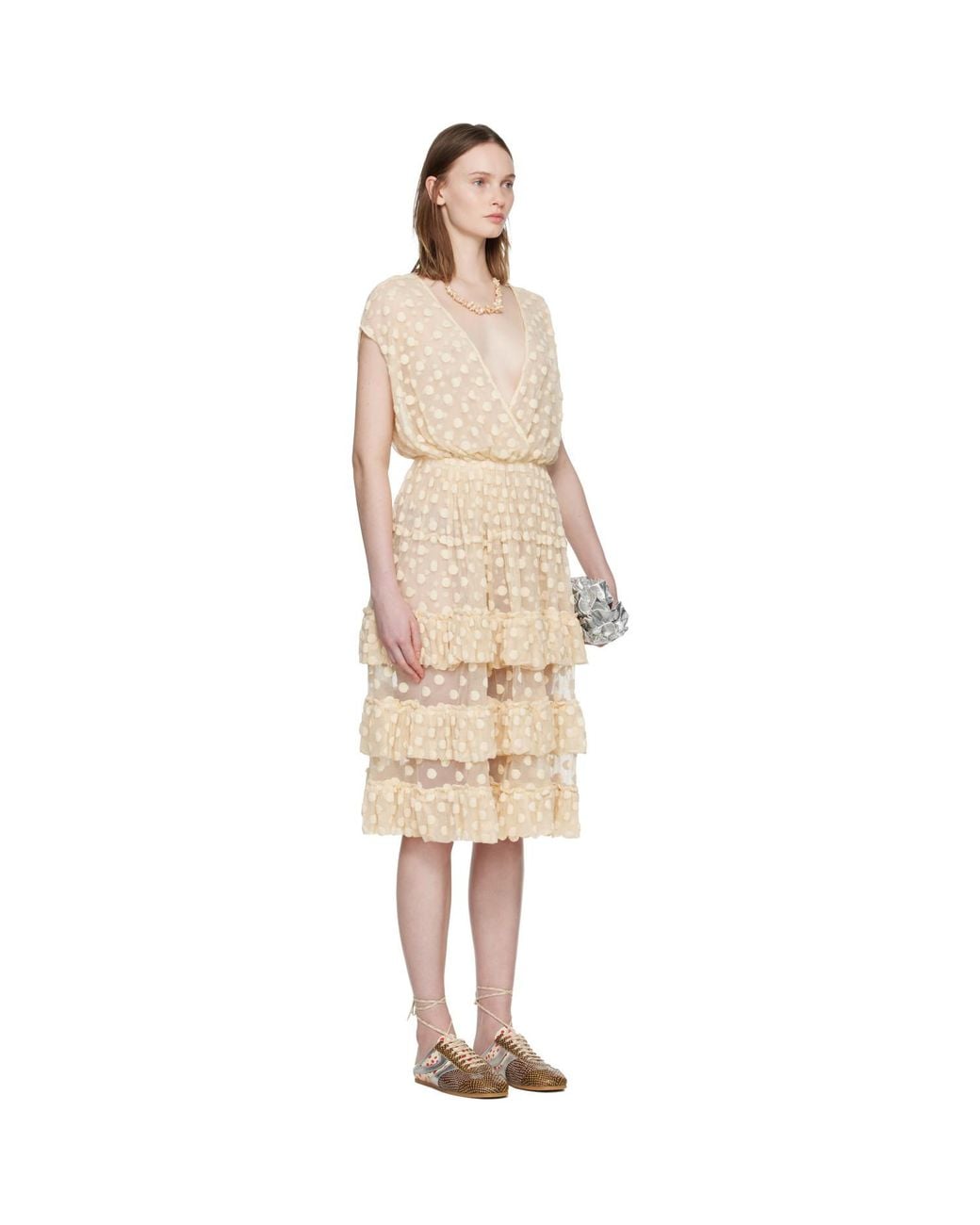 Dries Van Noten Black Off- Ruffled Mesh Midi Dress