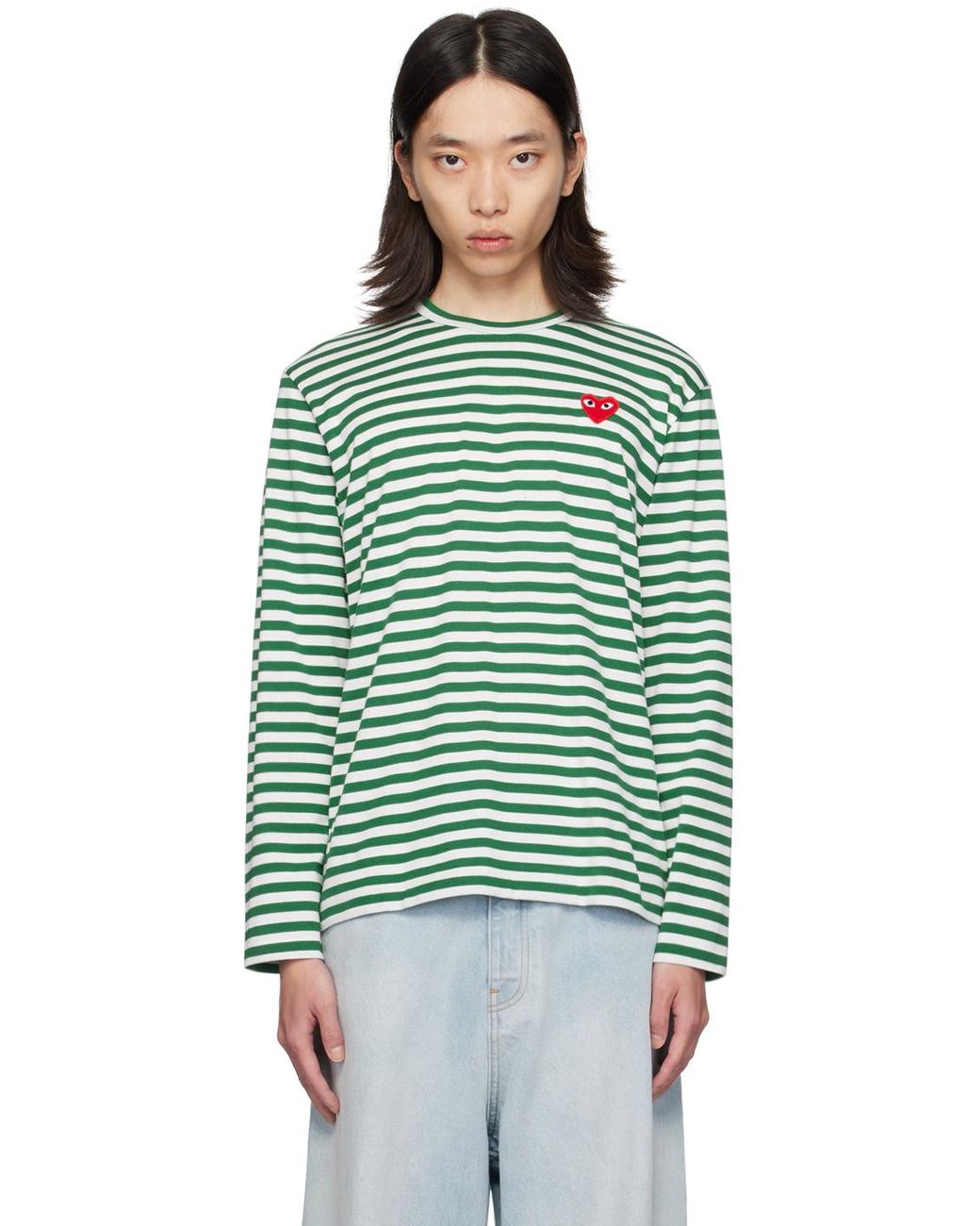 Comme des garcons play t shirt a manches longues vert et blanc a logo COMME DES GARCONS PLAY pour homme en coloris Vert Lyst