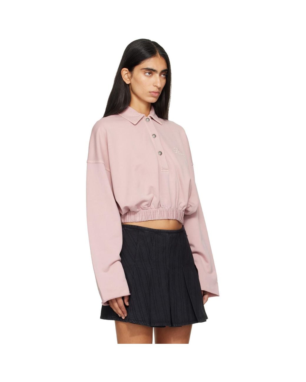Palm Angels Pink Palm Sway Cropped Long Sleeve Polo