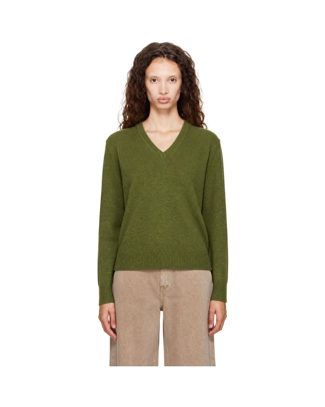 DUNST Green Cashmere V-Neck Sweater