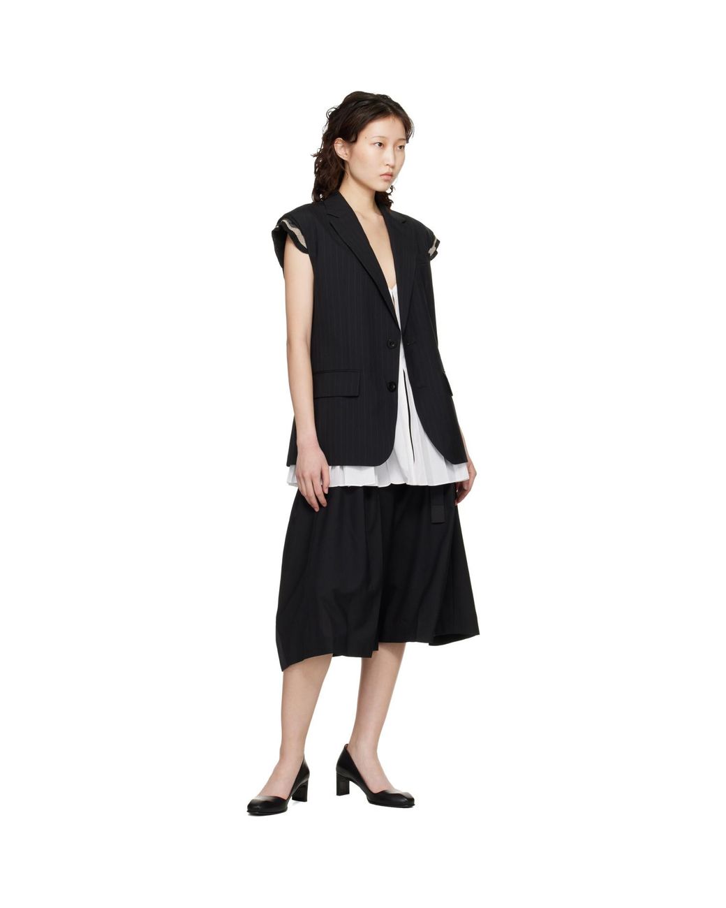 Sacai Black Chalk Stripe Vest