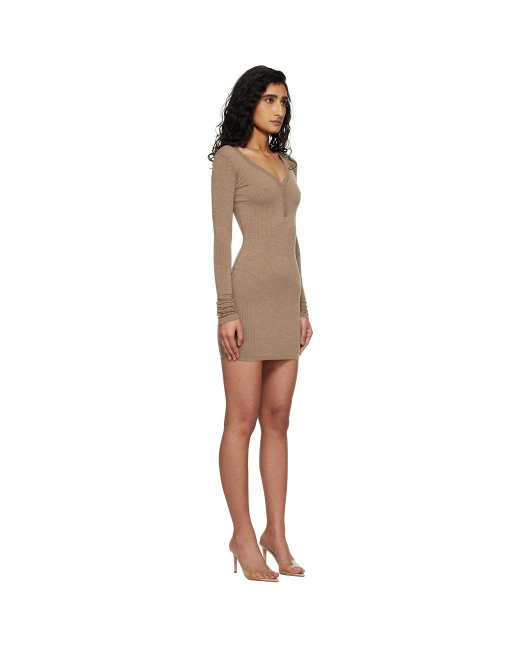 Skims Black Wool Rib Henley Minidress