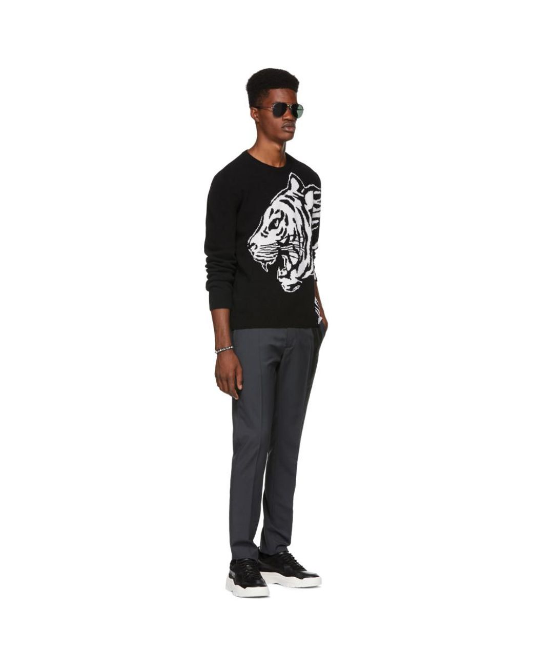 Valentino Wool Tiger Intarsia Sweater in Black for Men | Lyst
