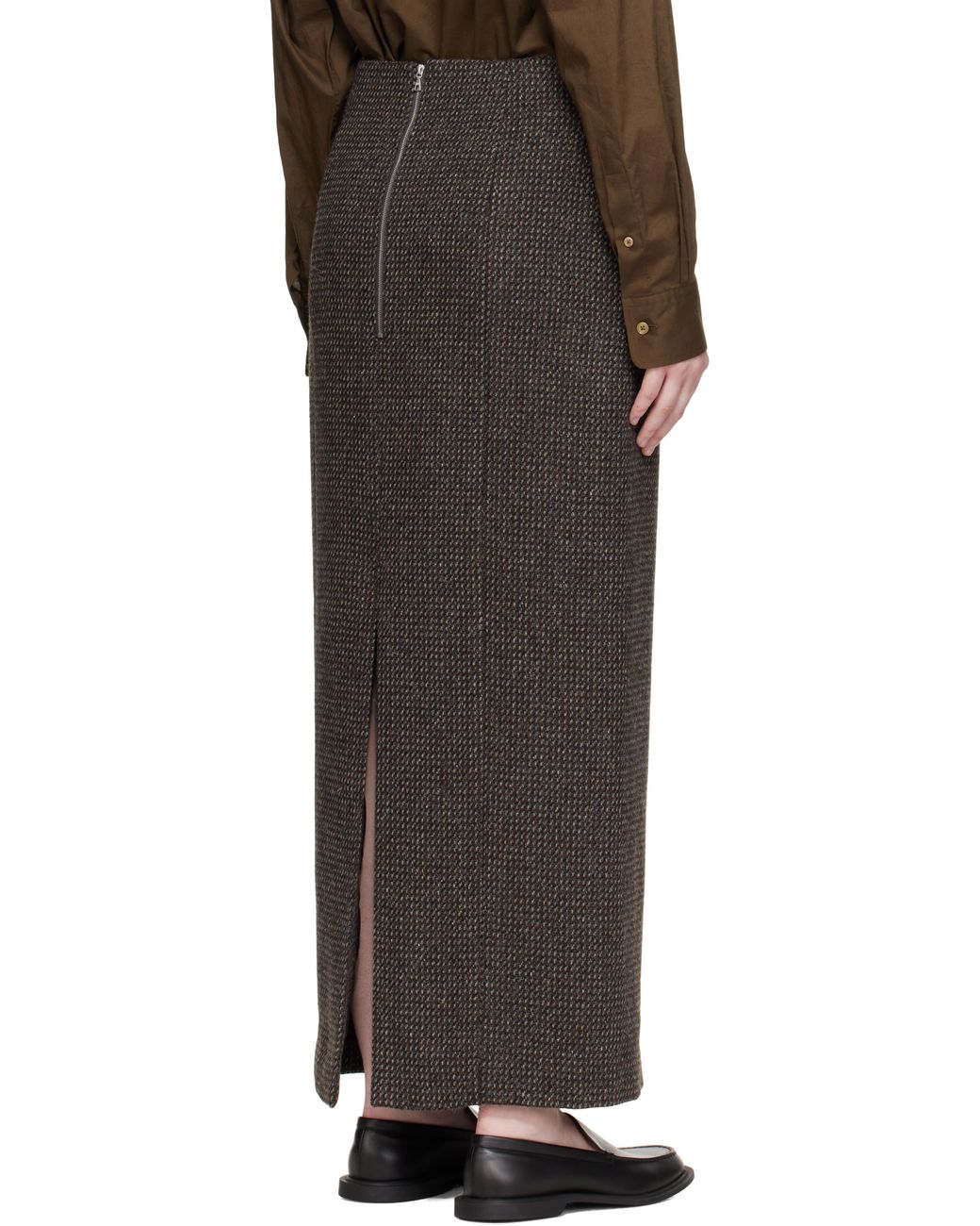 AURALEE Alpaca Wool Silk Tweed Pencil Maxi Skirt in Black | Lyst