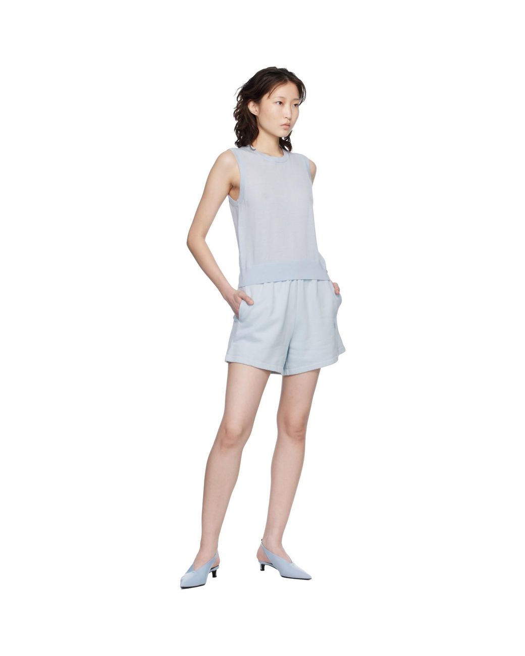 Anine Bing Blue Kam Framed Monogram Shorts