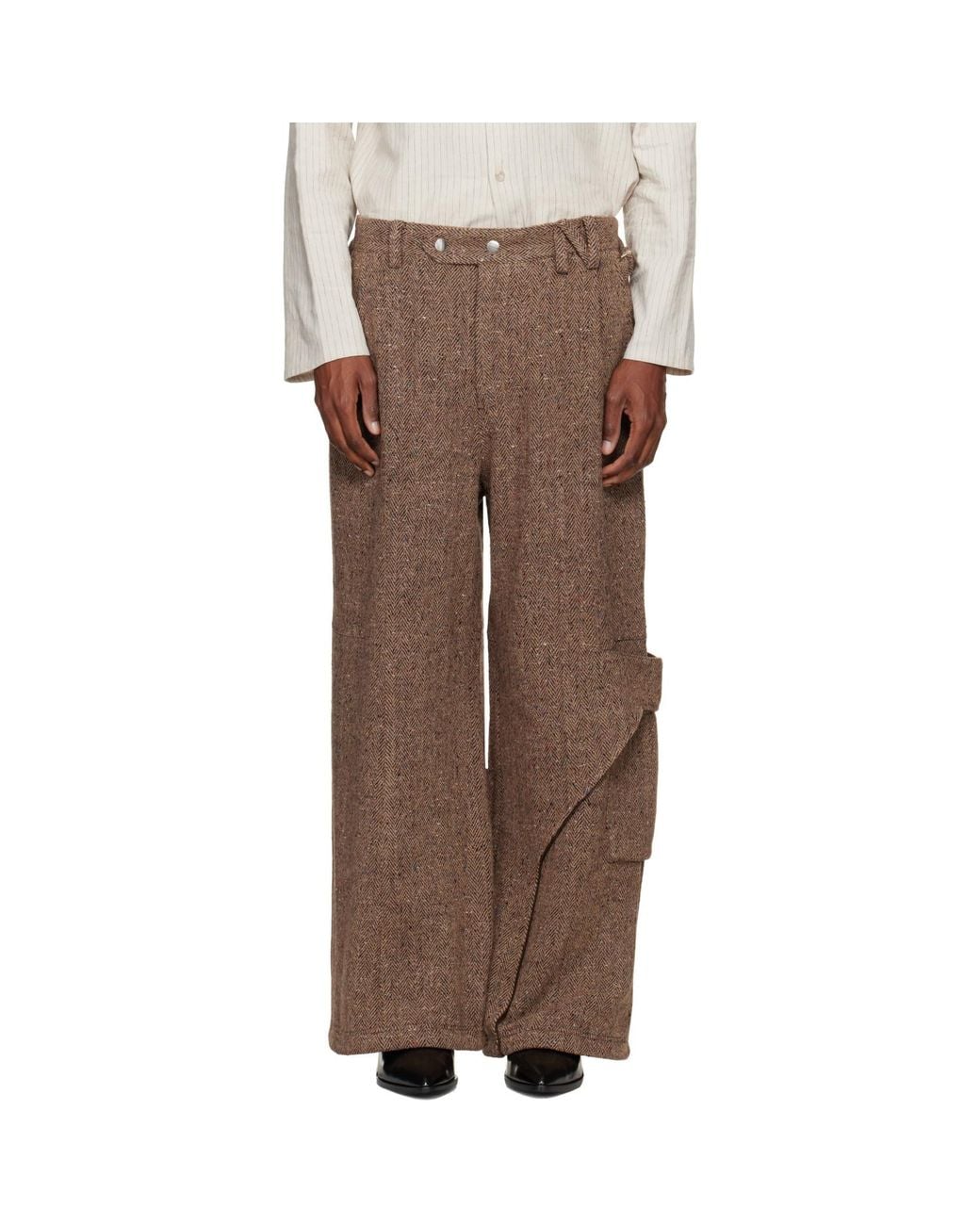 NULLUS Brown Draped Slide Cargo Pants for men