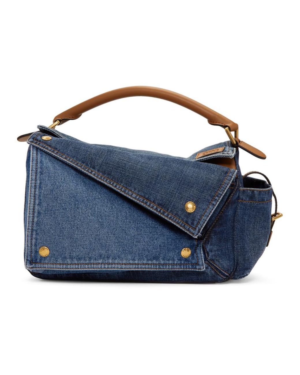 Loewe Tan And Blue Medium Denim Puzzle Pockets Bag | Lyst
