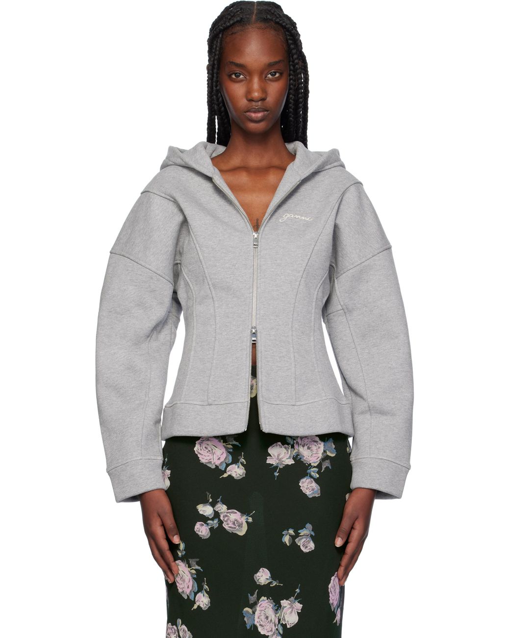 Ganni Fleece Zip Hoodie in Gray | Lyst