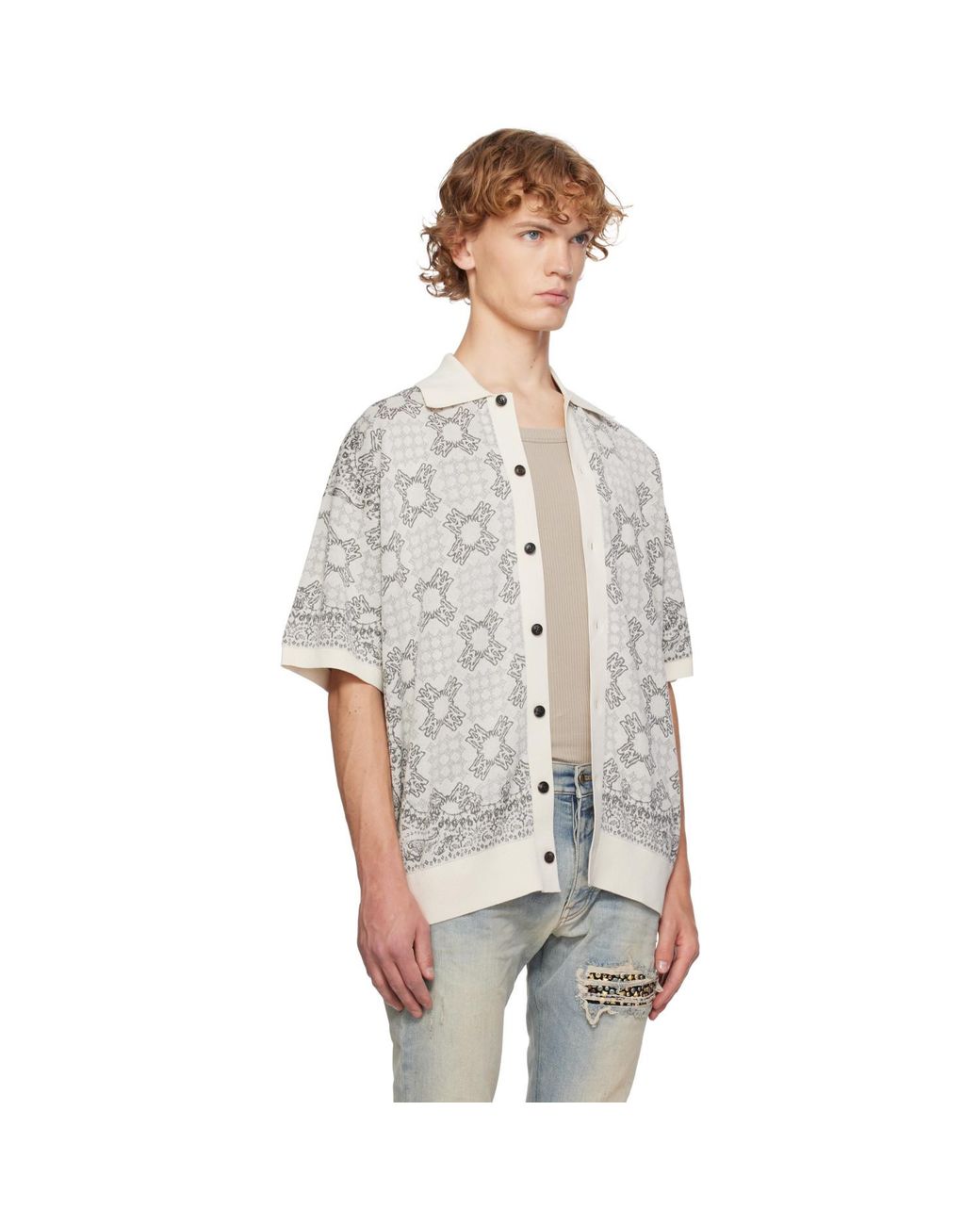 Amiri Gray Ma Quad Check Mesh Knit Shirt for men