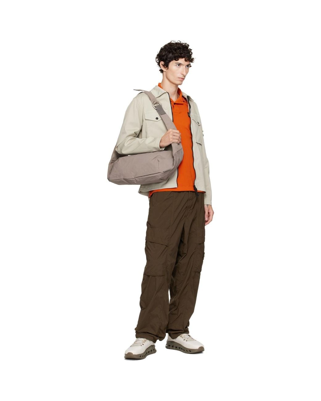 Master Piece Gray Taupe Sash Sling L Bag for men