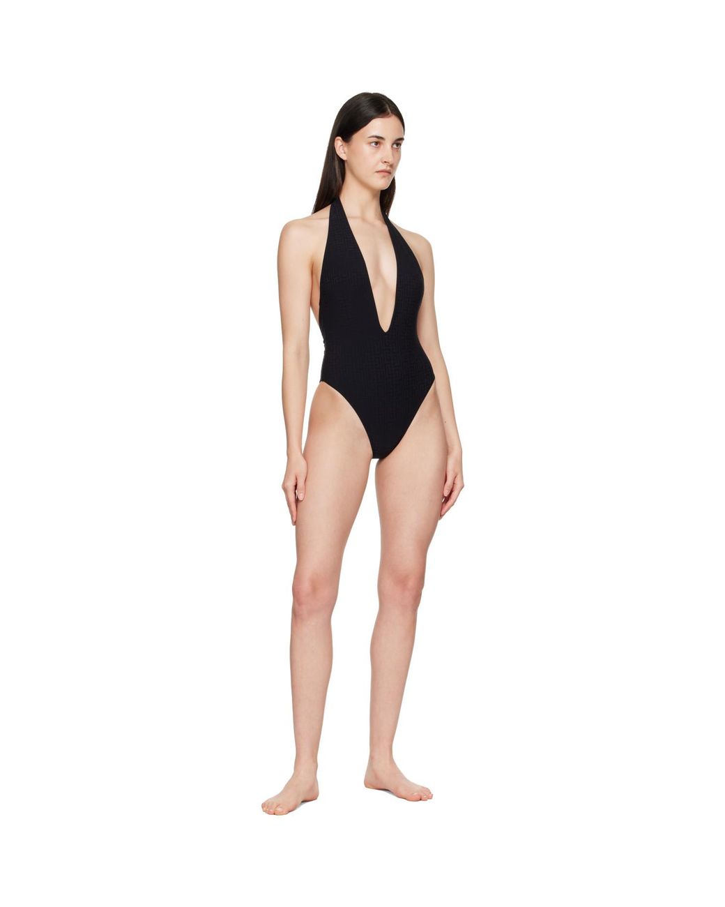 Balmain Black Halter Strap Swimsuit