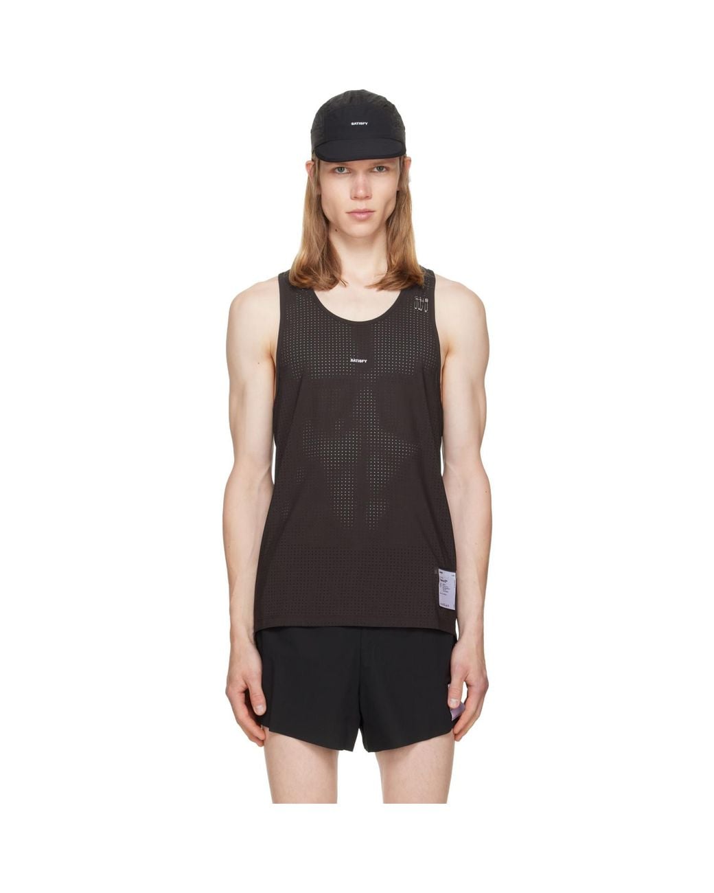 Satisfy Black Burgundy Space‑O Singlet Tank Top for men