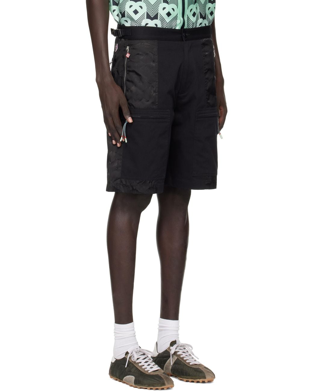 Casablanca Black Nylon Mountain Camo Cargo Shorts for men