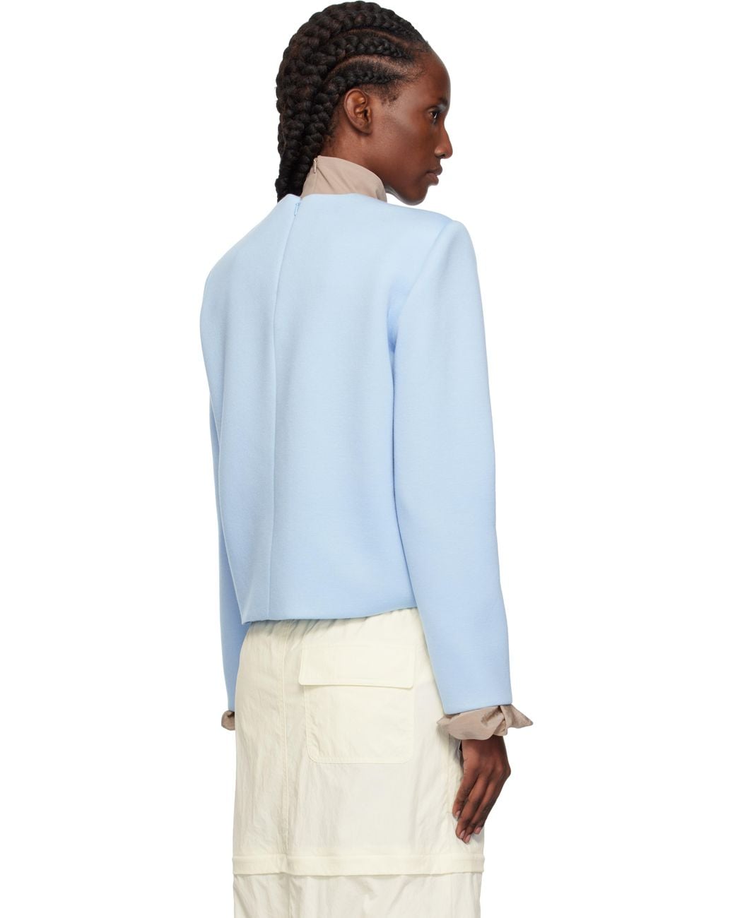 Pushbutton Blue Curvy Shoulder Top