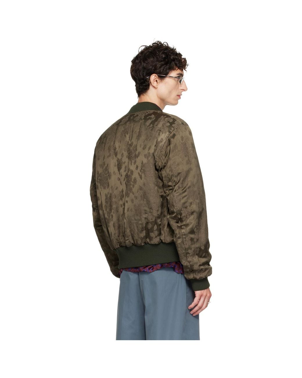 Dries Van Noten Brown Khaki Pattern Bomber Jacket for men