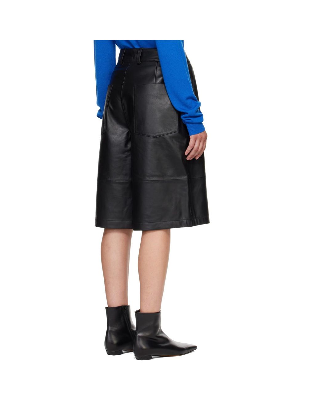 Frankie Shop Blue Olivia Leather Bermuda Shorts