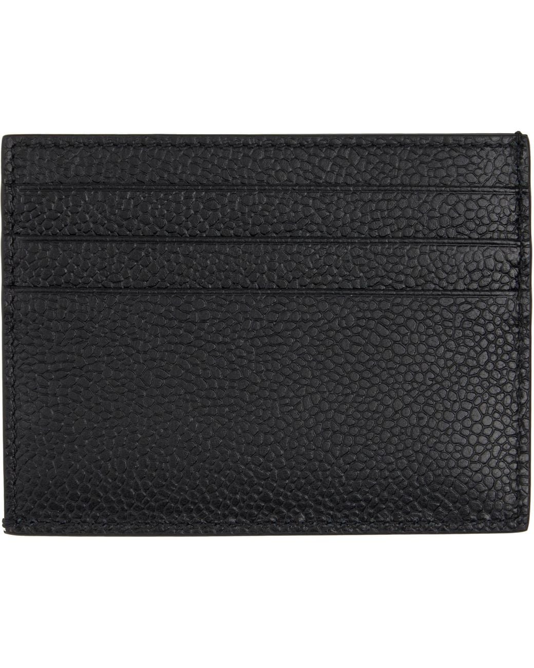 Thom Browne Black Pebble Grain Note Compartment Card Holder for men