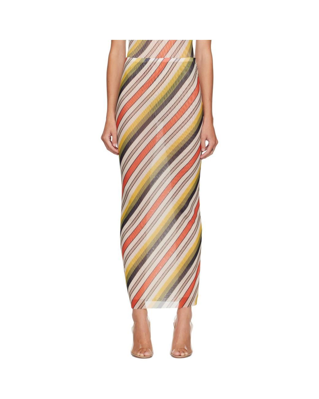 Jean Paul Gaultier Multicolor Mesh Printed Retro Stripe Maxi Skirt