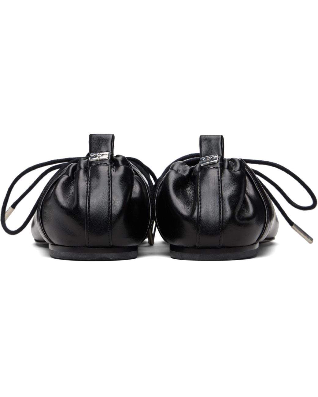 Ganni Black Lace-Up Ballerina Flats