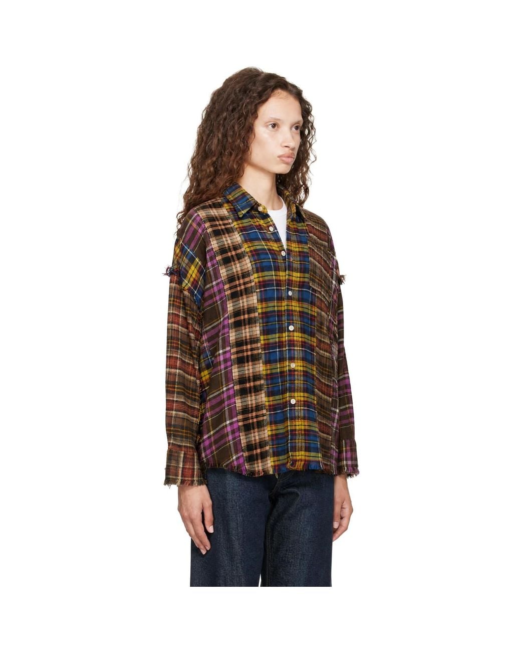 R13 Brown Spliced Drop Neck Shirt
