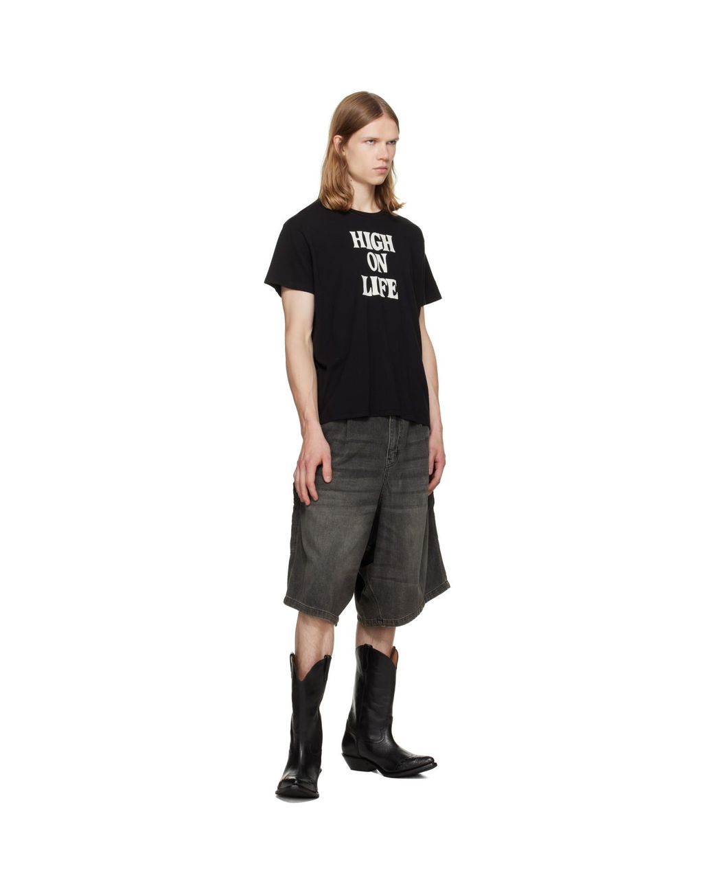 R13 Black 'High On Life' Boy T-Shirt for men