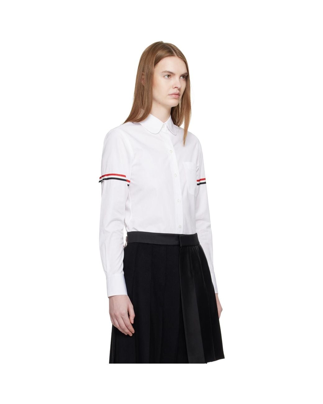 Thom Browne White Poplin Armbands Classic Round Collar Shirt