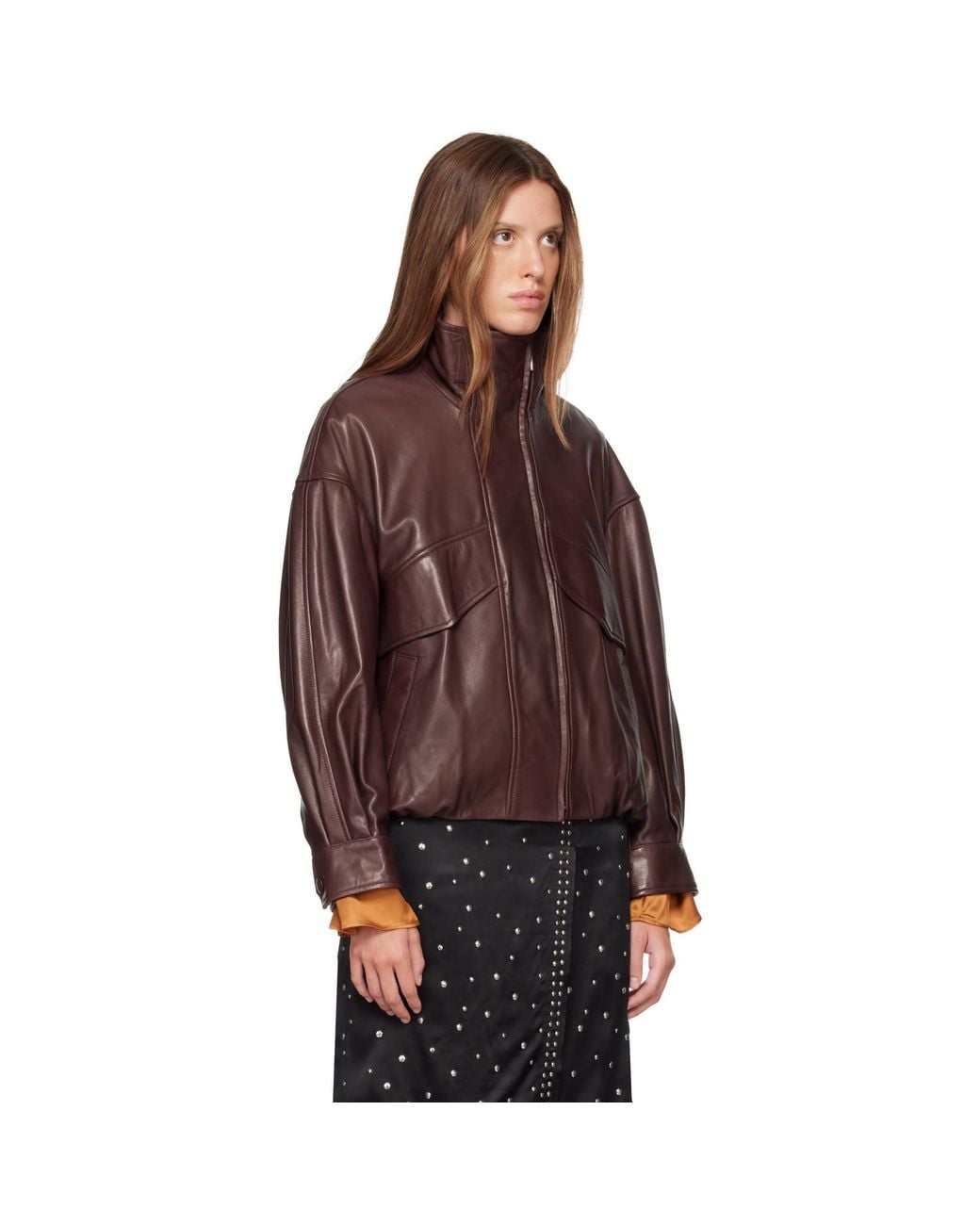 Nour Hammour Brown Roland Leather Bomber Jacket