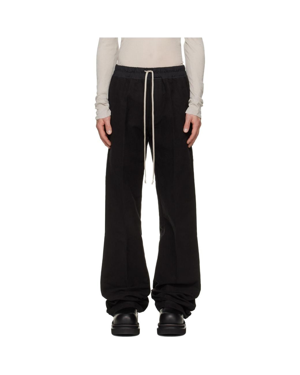 Rick Owens Black Tower Dietrich Drawstring Trousers for men