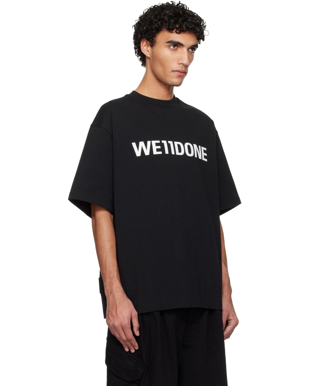 we11done Black Large Basic Logo T-Shirt for men