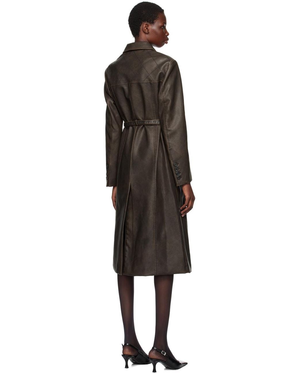 Kijun Black Stitched Faux-Leather Coat