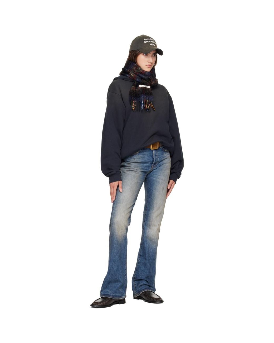 Acne Blue Check Fringed Scarf