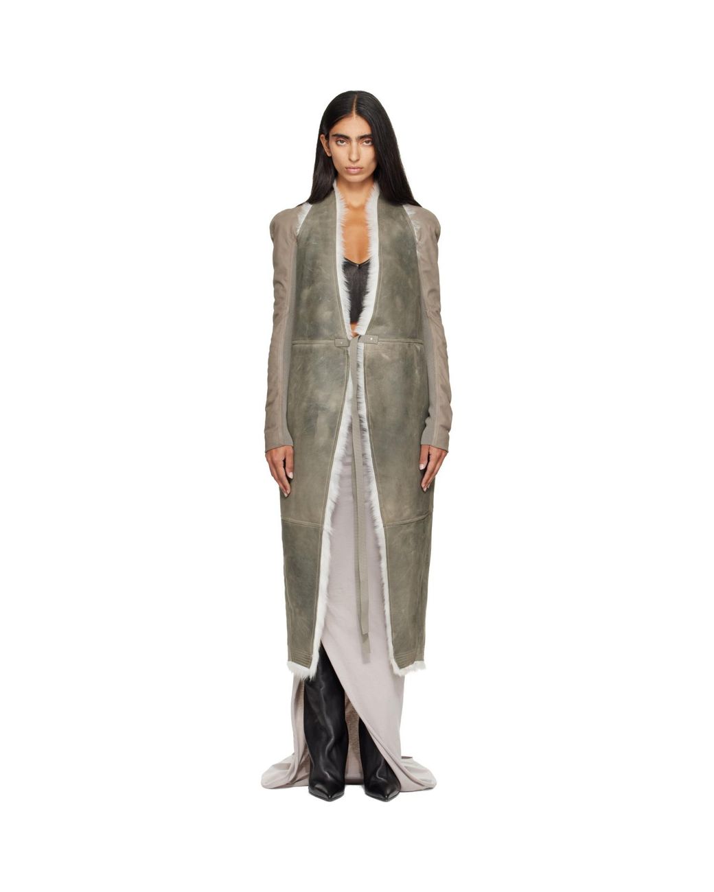 Rick Owens Green Taupe Tower Cyclops Shearling Vest