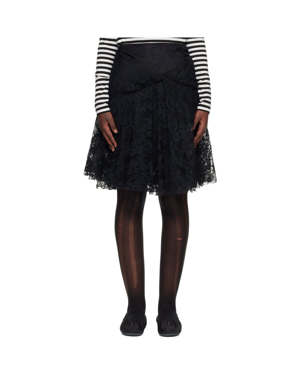 Junya Watanabe Black Nylon Raschel Lace Midi Skirt
