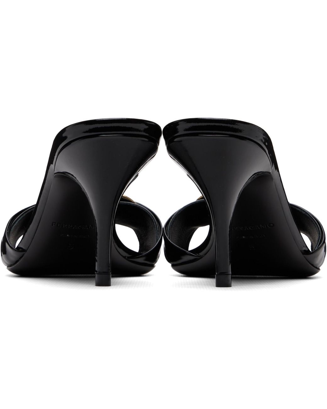 Ferragamo Black Gancini Ornament Slide Heeled Sandals
