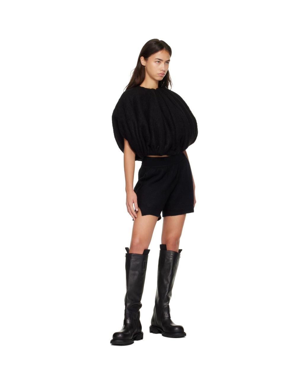 Rick Owens Black Tower Temple Bubble Cropped Sweater