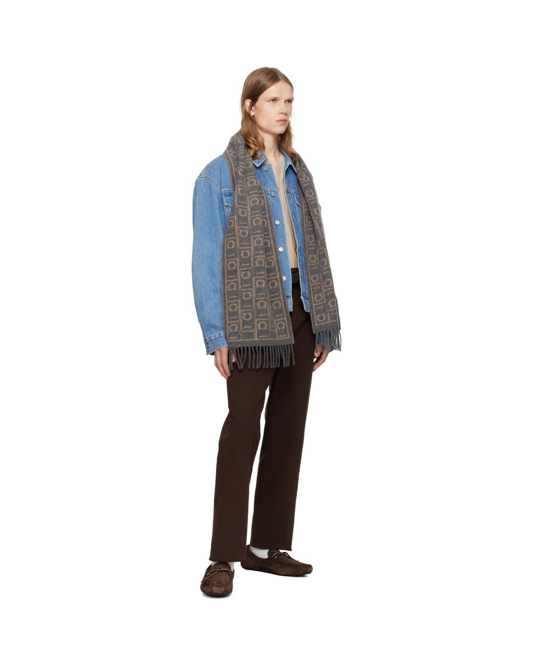 Ferragamo Gray Monogram Scarf for men