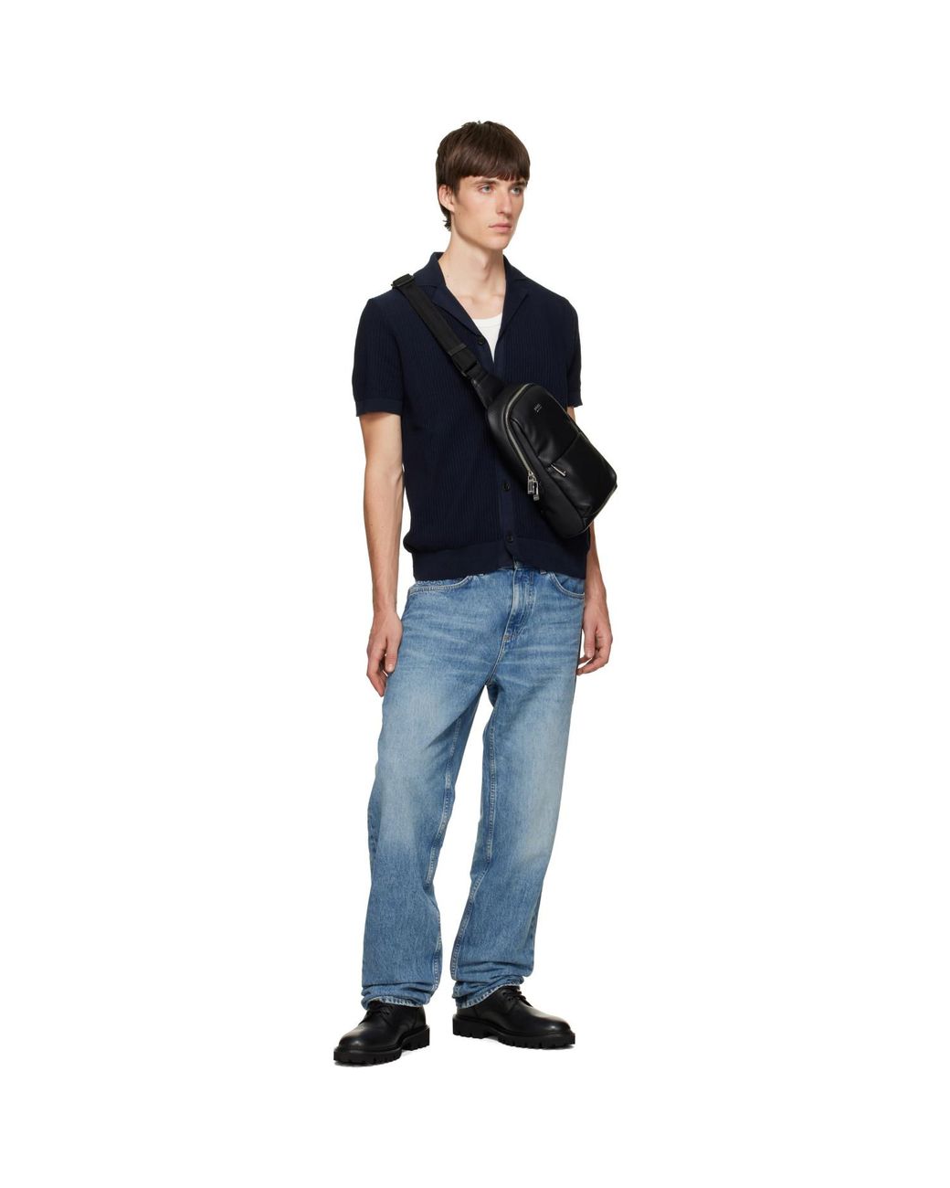 Boss Black Faux-Leather Messenger Bag for men