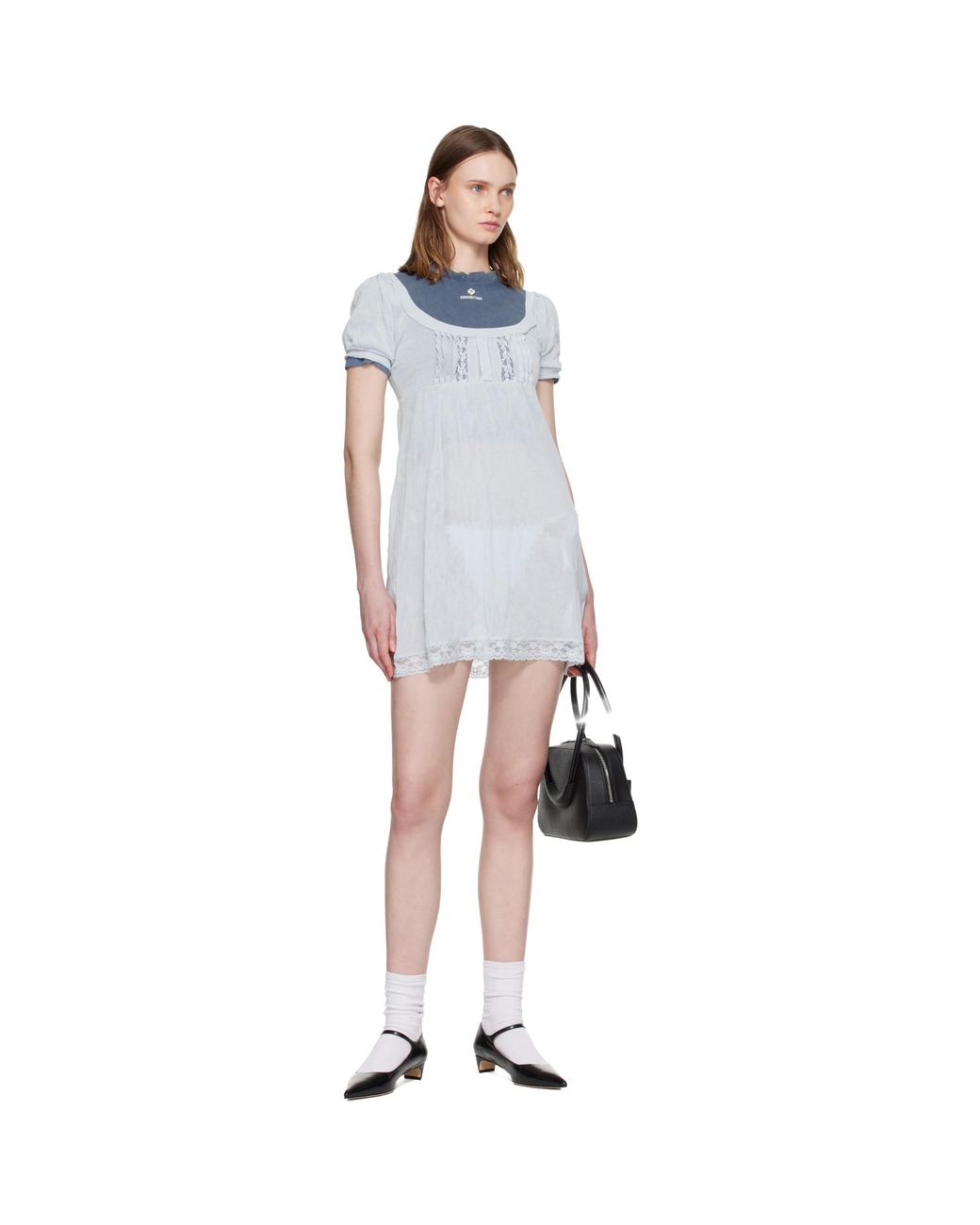 ShuShu/Tong Black Boatneck Puff Sleeve Knit Minidress