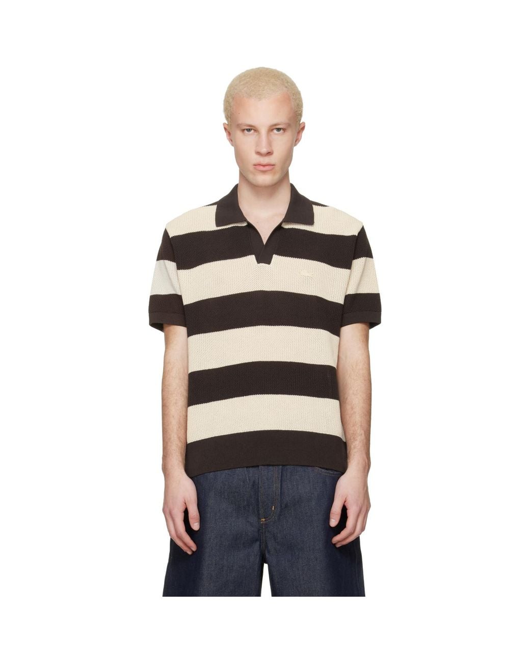 Lacoste Black Off- Striped Sweater Polo for men