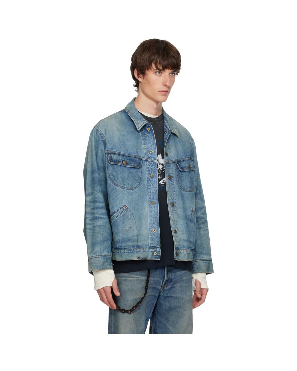 KAMIYA Blue Distressed Denim Trucker Jacket for men
