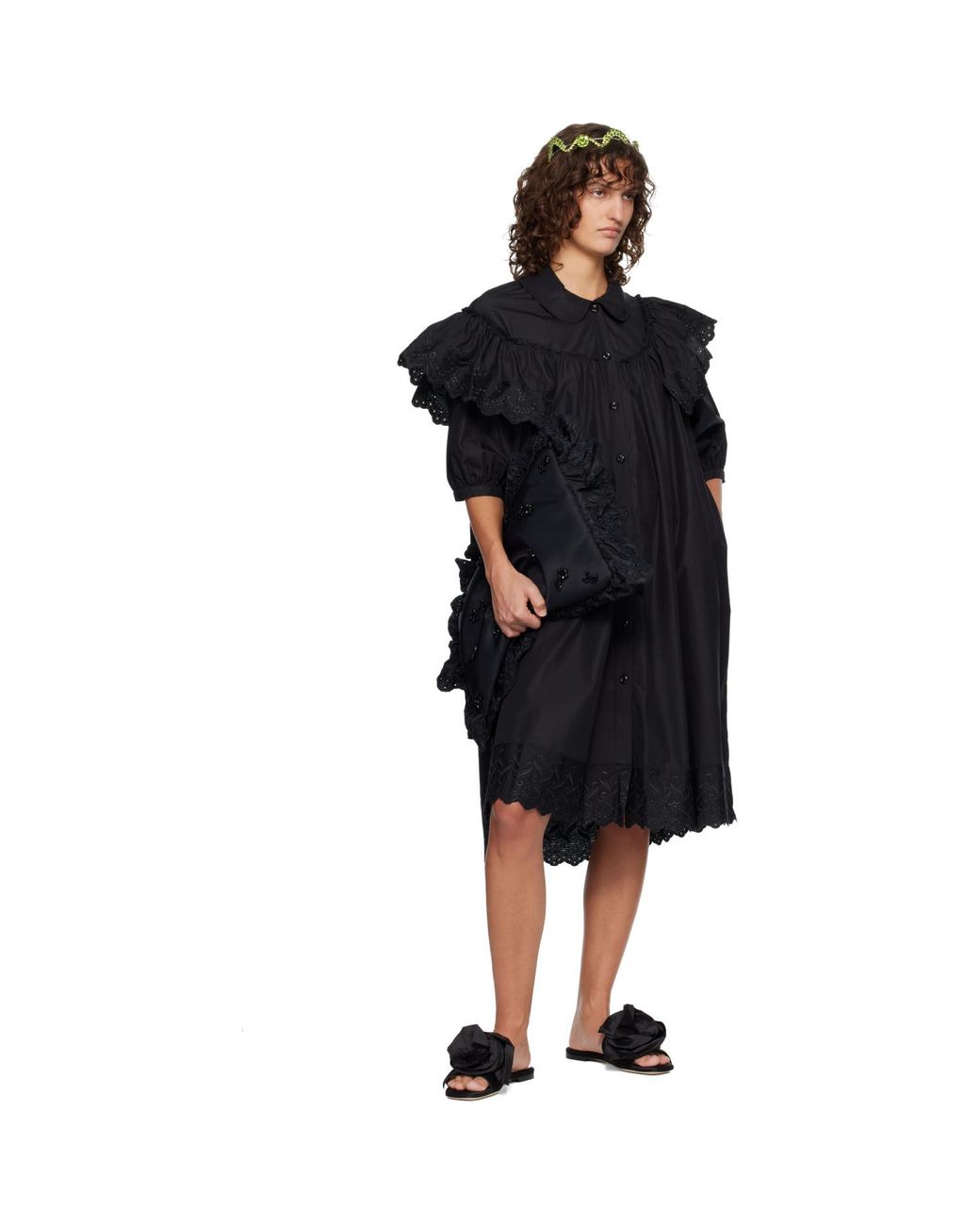 Simone Rocha Black Pressed Rosette Slides