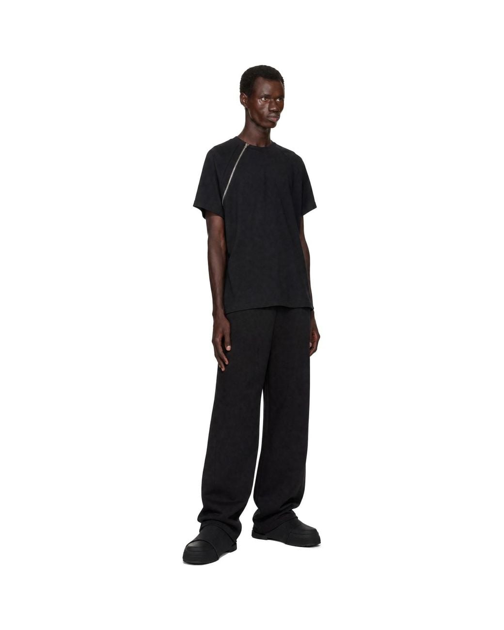 HELIOT EMIL Black Sequence Zip T-Shirt for men